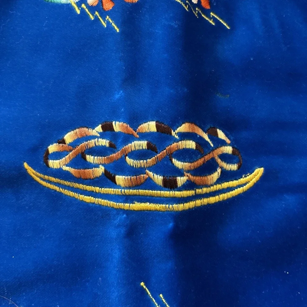 Vintage Heavily Embroidered Gold Silver Blue Velvet Shabbat Challah Cover Hebrew